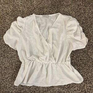 Paper Crane White Textured Puff Sleeve Blouse